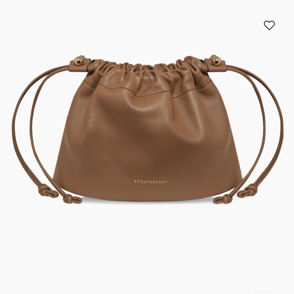 Strathberry Charlotte Drawstring Leather Clutch in brown